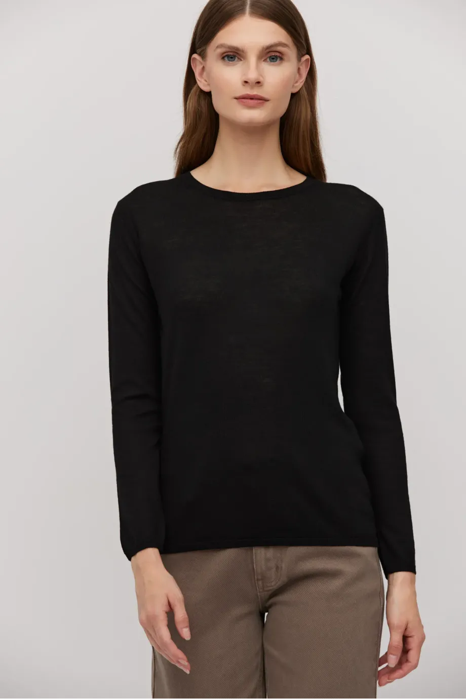 Top negru din lână merinos Top negru din lână merinos