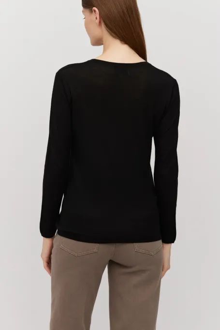 Top negru din lână merinos Top negru din lână merinos
