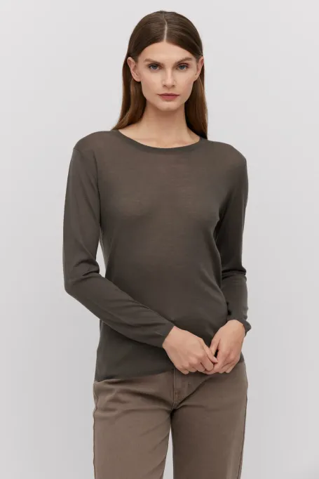 Bluză tricotată din lână merinos maro