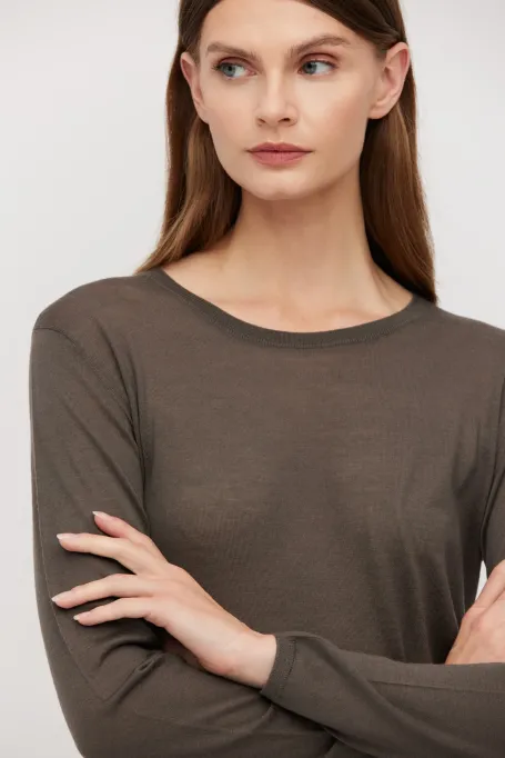 Bluză tricotată din lână merinos maro