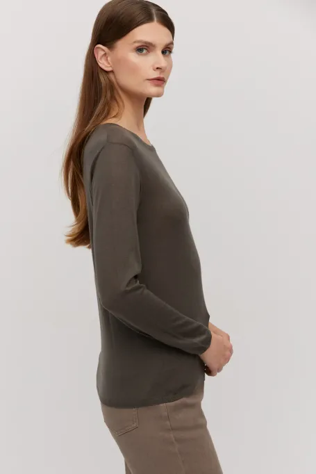 Bluză tricotată din lână merinos maro