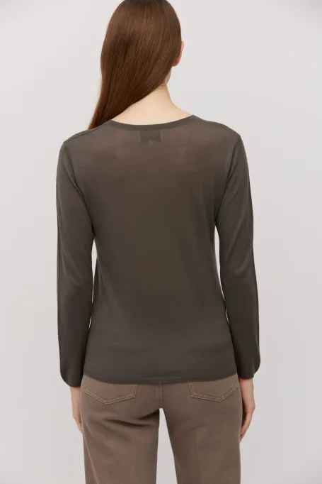 Bluză tricotată din lână merinos maro