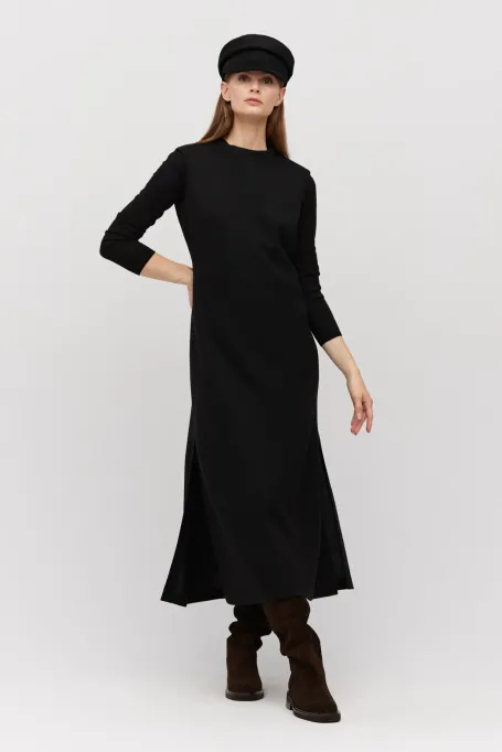 Rochie neagră fără mâneci din lână de miel