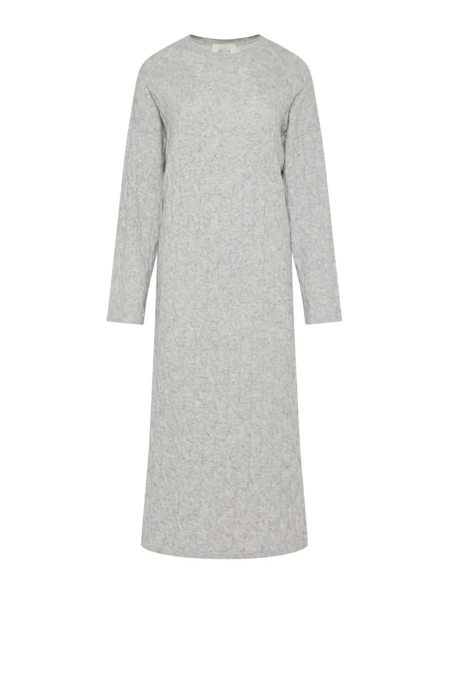 Rochie gri din lână merinos tricotată cu împletituri Rochie gri din lână merinos tricotată cu împletituri