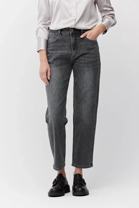 Blugi gri cu talie înaltă, croială mom fit Blugi gri cu talie înaltă, croială mom fit