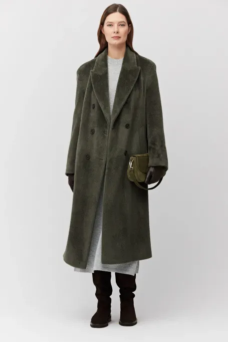 Haină verde militar cu puf de alpaca suri