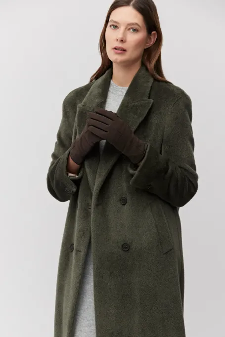 Haină verde militar cu puf de alpaca suri