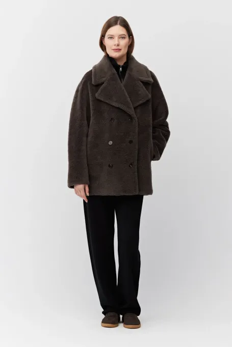 Jachetă maro din lână cu ursuleț de pluș