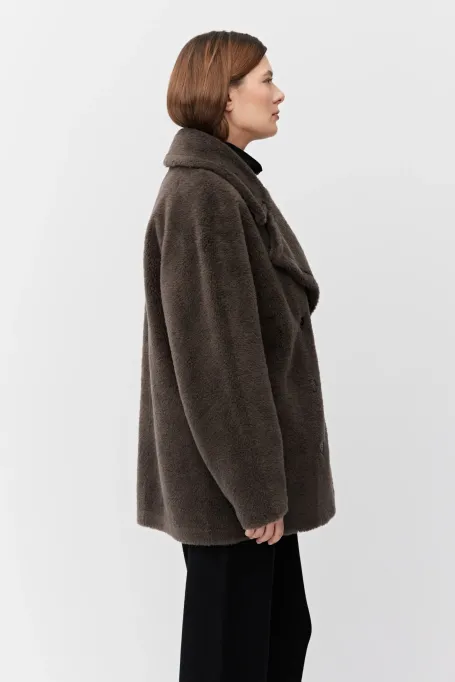 Jachetă maro din lână cu ursuleț de pluș