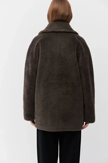 Jachetă maro din lână cu ursuleț de pluș