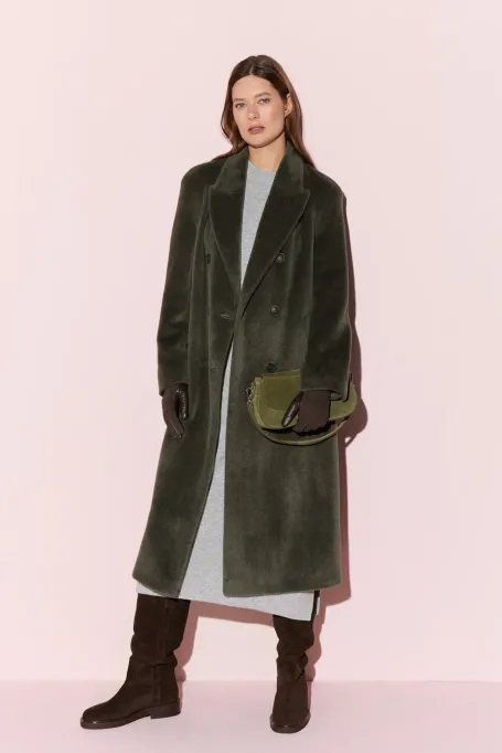 Haină verde militar cu puf de alpaca suri