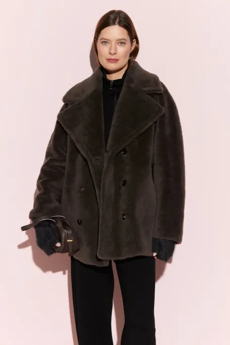 Jachetă maro din lână cu ursuleț de pluș