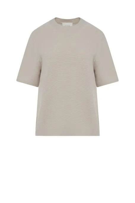 Bluză bej cu mânecă scurtă din lână merinos