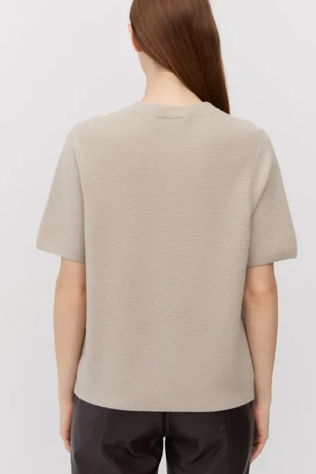 Bluză bej cu mânecă scurtă din lână merinos