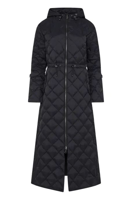 Geacă lungă de puf neagră cu glugă