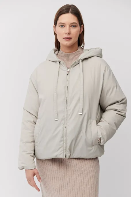 Jachetă bej reversibilă din puf cu glugă