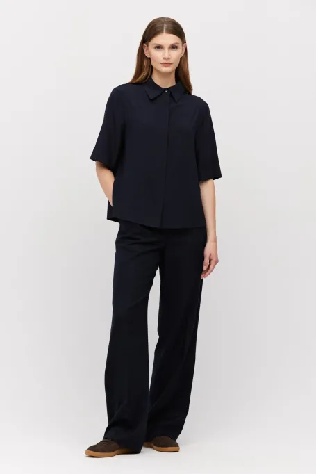 Pantaloni de costum bleumarin cu cașmir