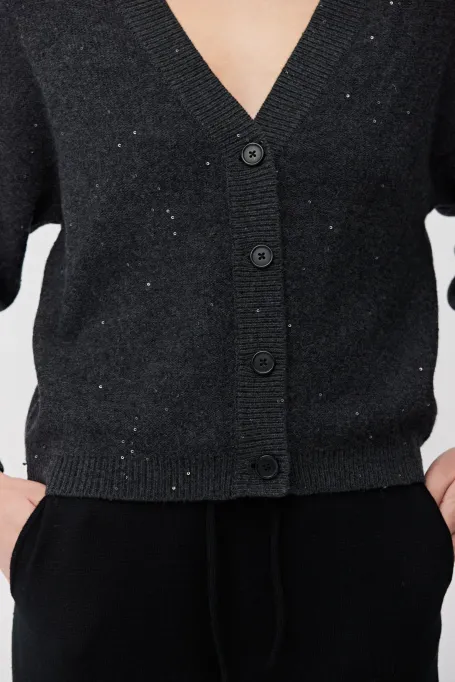 Cardigan tricotat gri cu lână