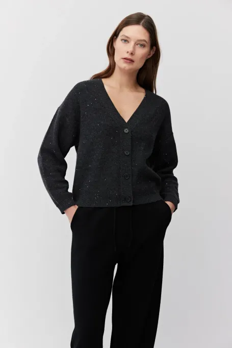 Cardigan tricotat gri cu lână