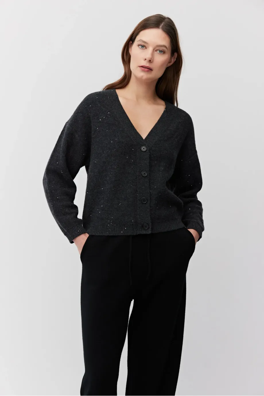 Cardigan tricotat gri cu lână Cardigan tricotat gri cu lână