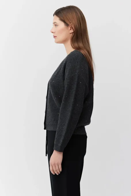 Cardigan tricotat gri cu lână