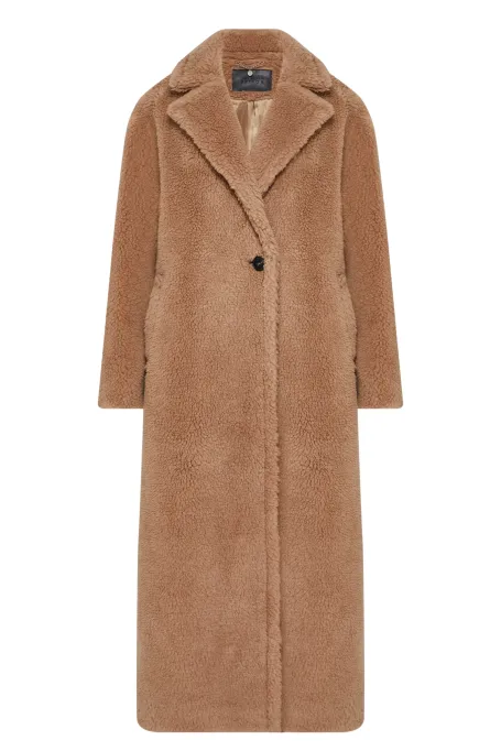 Palton teddy bear camel cu lână de cămilă și mătase