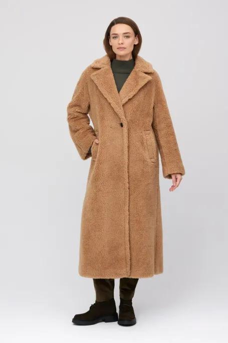 Palton teddy bear camel cu lână de cămilă și mătase