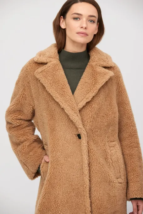 Palton teddy bear camel cu lână de cămilă și mătase