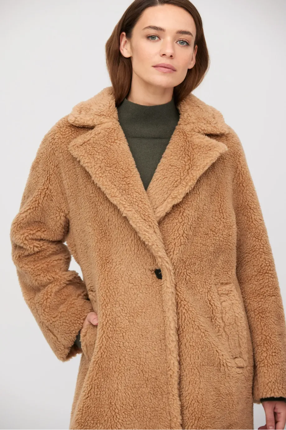 Palton teddy bear camel cu lână de cămilă și mătase Palton teddy bear camel cu lână de cămilă și mătase