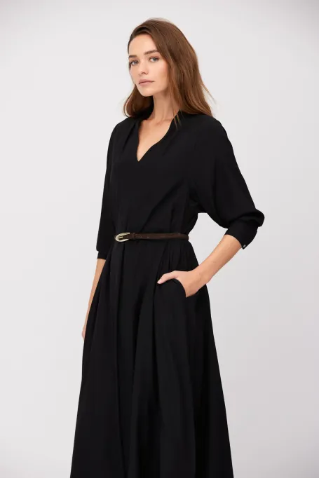 Rochie midi de mătase neagră