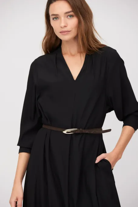 Rochie midi de mătase neagră Rochie midi de mătase neagră