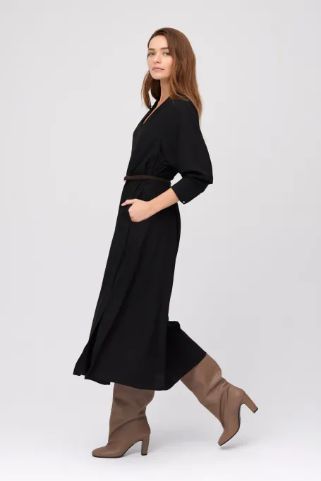 Rochie midi de mătase neagră