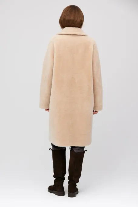 Palton midi bej din lână cu imprimeu de ursuleț de pluș