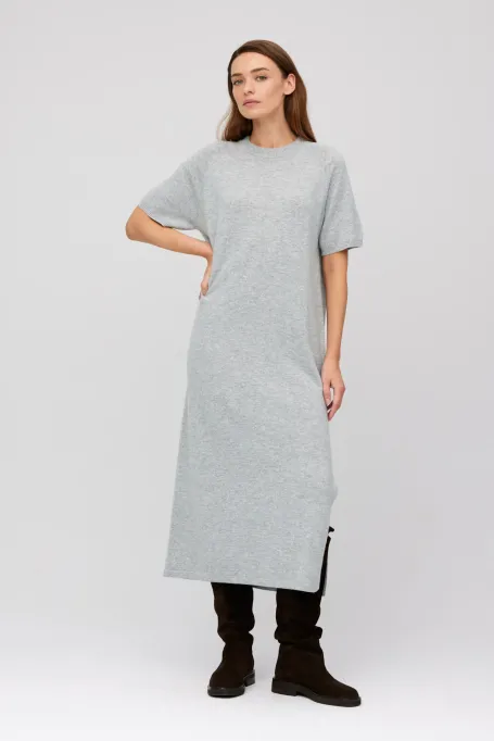 Rochie midi gri din lână merinos și cașmir Rochie midi gri din lână merinos și cașmir