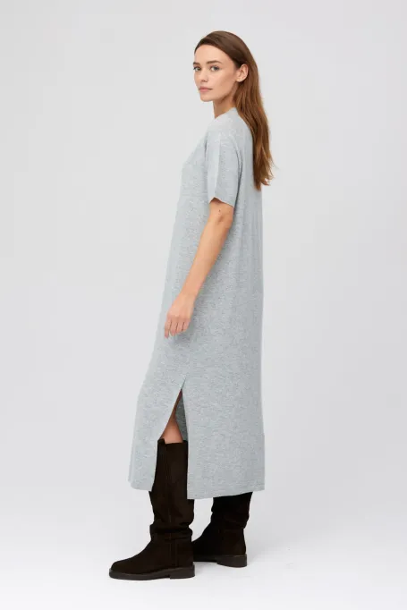 Rochie midi gri din lână merinos și cașmir Rochie midi gri din lână merinos și cașmir
