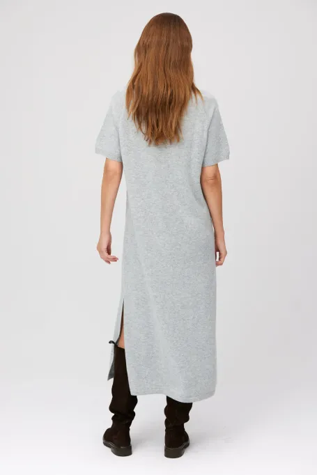 Rochie midi gri din lână merinos și cașmir Rochie midi gri din lână merinos și cașmir