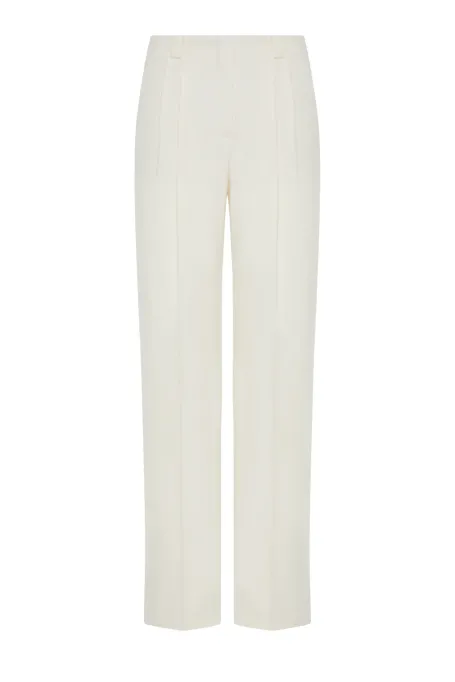 Pantaloni de costum din lână crem cu cașmir