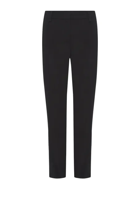 Pantaloni negri din bumbac cu croială conică pe picioare