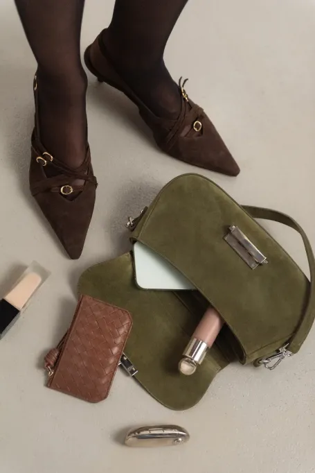 Pantofi slingback ciocolatii din piele întoarsă - Patrizia Aryton