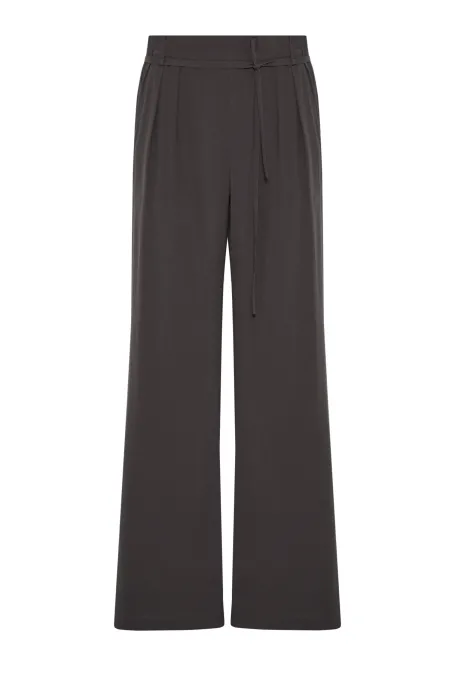 Pantaloni largi gri din mătase