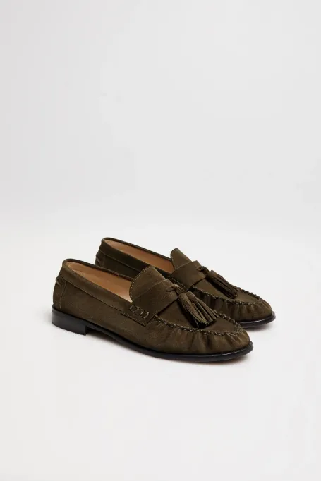 Mocasini din piele întoarsă cu franjuri