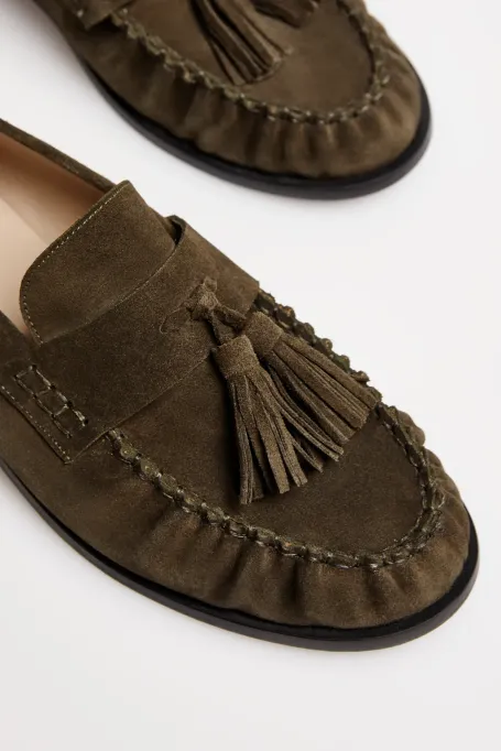 Mocasini din piele întoarsă cu franjuri