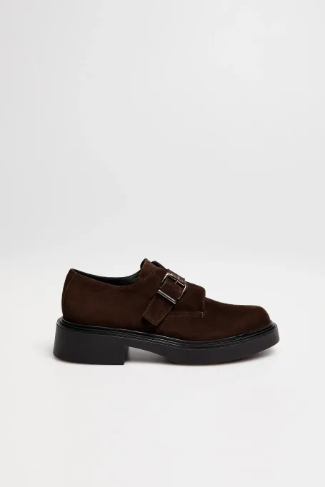 Pantofi monk din piele întoarsă maro