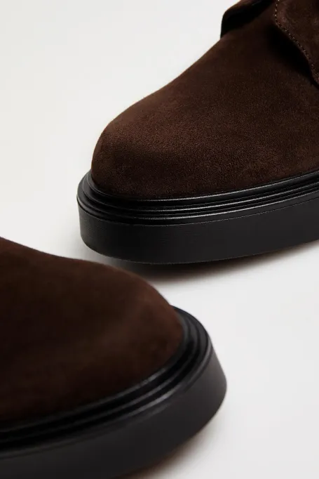 Pantofi monk din piele întoarsă maro