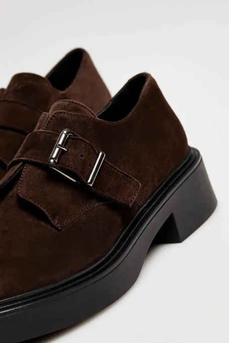 Pantofi monk din piele întoarsă maro