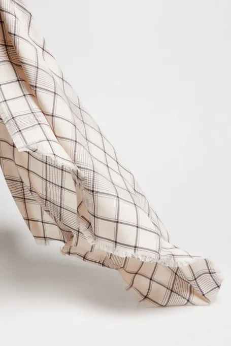 Eșarfă în carouri din lână și mătase