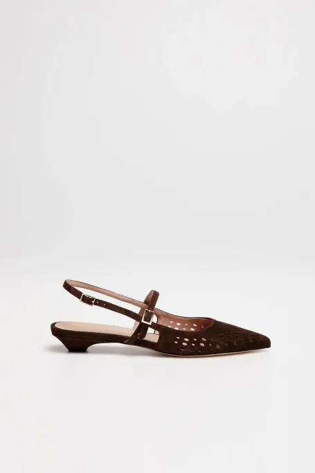 Pantofi slingback maro din piele naturală