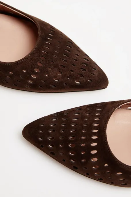 Pantofi slingback maro din piele naturală