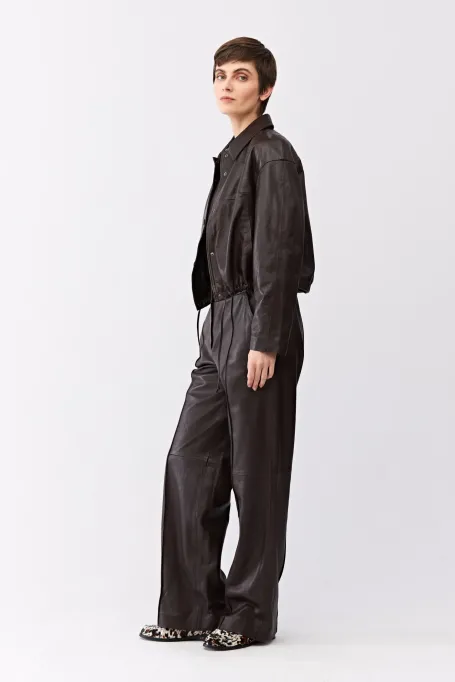 Jachetă scurtă maro din piele - Patrizia Aryton