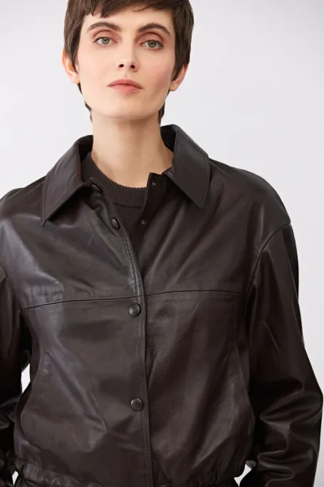 Jachetă scurtă maro din piele - Patrizia Aryton